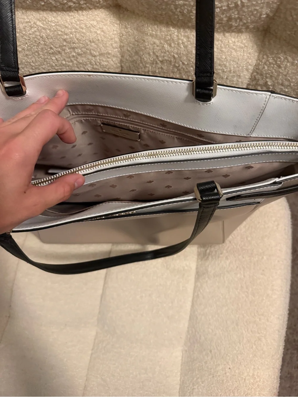 kate spade Beige, White & Black Colorblock Leather Tote